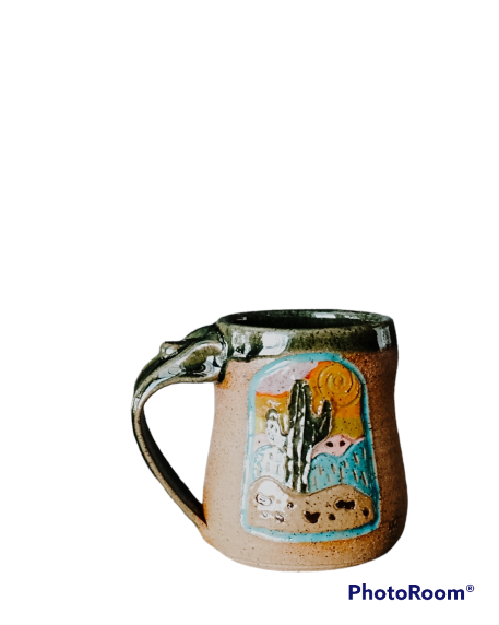 Cactus Handmade Pottery Mug in Bright, Hand Painted Desert Colors